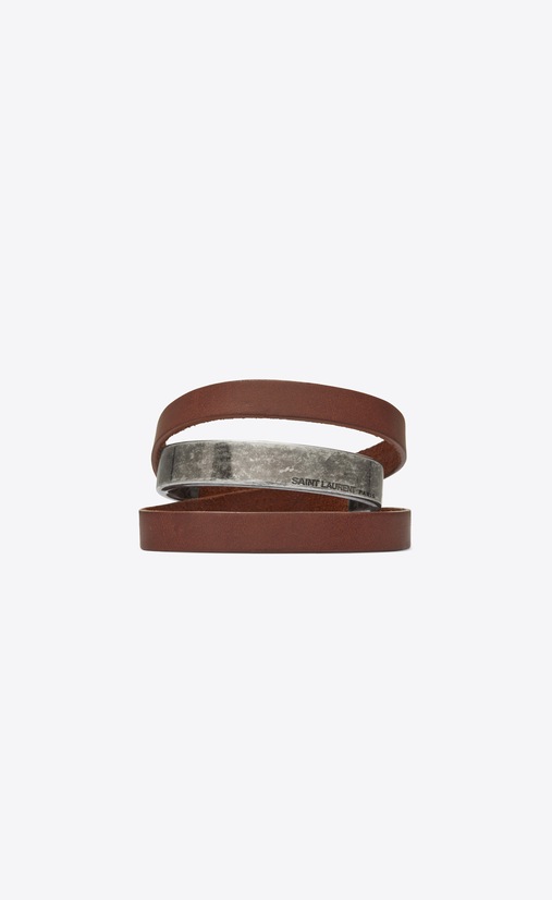nomade dreifaches armband aus dunkelbraunem leder und metall